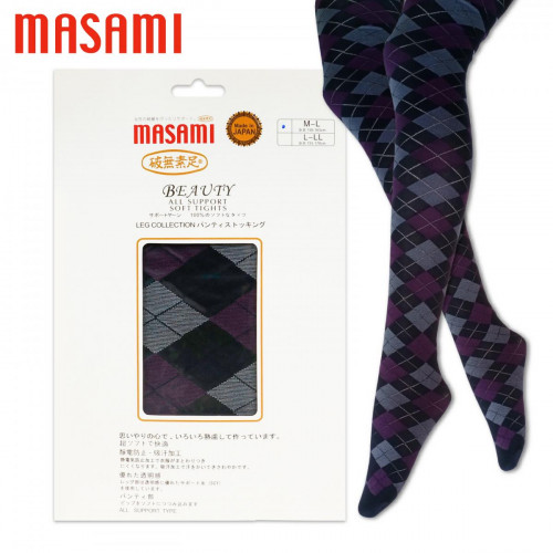 Masami 秋冬菱形格仔黑色襪褲 194-1, Size: M-L 身高150-165cm(4895096501854)